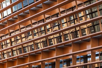 Detail of a facade of a modern building in Poblenou in Barcelona in Spain
