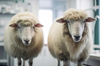 Two sheep in laboratory. KI generiert, AI generated