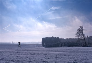Winter landscape near Ellwangen, Baden-Wuerttemberg, Germany, Europe