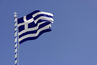 Greek flag, Thira, Santorini, Cyclades, Greece, Europe