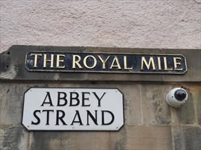 The Royal Mile and Abbey Strand street sign in Edinburgh, Scotland, United Kingdom, Europe