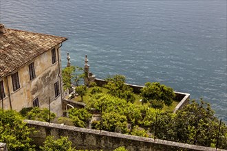 View over the Limonaia del Castel to Lake Garda, Limone sul Garda, Lombardy, Italy, Europe