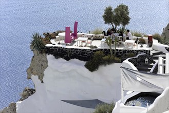 Detail, Terrace, Hotel, Oia, Santorini, Cyclades, Aegean Sea, Greece, Europe