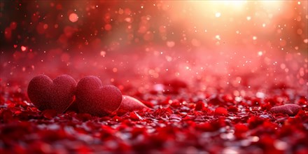 Sparkling red hearts with bokeh effect for a romantic theme, AI generated