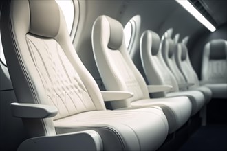 Elegant white seats in airplane. KI generiert, generiert AI generated