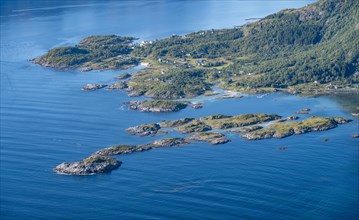 Coast and rocky islands in Raftsund, sea with archipelago islands, Vesteralen, Norway, Europe