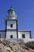 Lighthouse, Cape Akrotiri, near Faros, Santorini, Cyclades, Aegean Sea, Greece, Europe