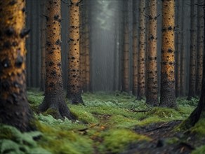View of a forest at different times of the year, AI generated