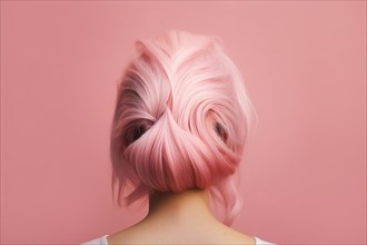 Back view of woman with pink hair. KI generiert, generiert AI generated