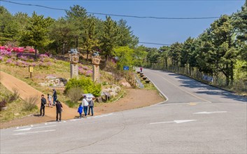 People walking in nature park at on way to Goseong Unification Observation Tower in Goseong, South