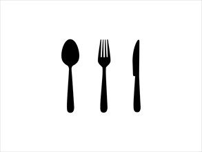 Silhouette of a spoon, fork, and knife in a simple minimalist style isolated on white