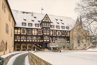 Veste Cobur in the snow, Coburg, Bavaria, Germany, Europe
