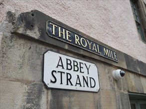 The Royal Mile and Abbey Strand street sign in Edinburgh, Scotland, United Kingdom, Europe