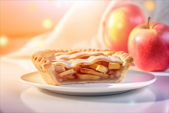 Cut open apple pie. KI generiert, AI generated
