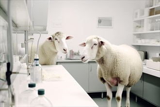 Two sheep in laboratory. KI generiert, generiert AI generated