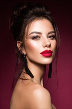 Gorgeous Young Brunette Woman face portrait. Beauty Model Girl with bright eyebrows, perfect