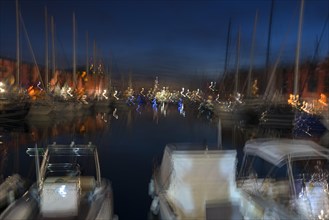 Blurred impression in the old harbour of Genoa, Italy, Europe