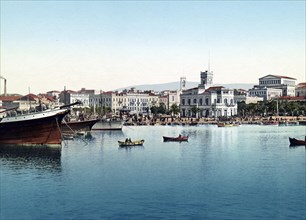 The harbour of Piraeus, Greece, 1890, Historic, digitally restored reproduction from a 19th century