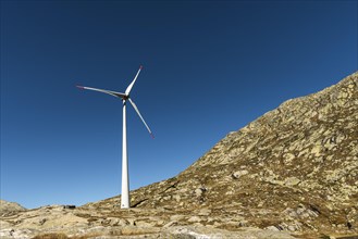 Wind turbine on the Gotthard Pass, Canton Ticino, Switzerland, Europe