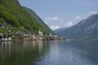 Hallstatt, a charming village on the Hallstattersee lake and a famous tourist attraction, with