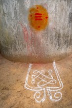 Rangoli and Tripundra, Tilaka, blessing sign, dedicated to the Hindu deity Shiva,