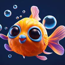 AI Generated 3D render of a cute tropical fish in an aquarium on a dark blue background, digital