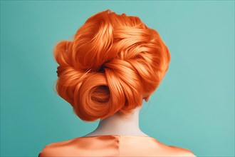 Back view of woman with bright red hair. KI generiert, generiert AI generated
