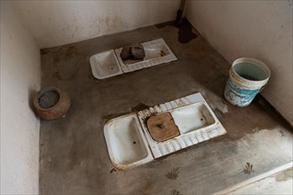 Urine-diverting and dry toilets on the floor, eco-san toilets, Tamil Nadu, India, Asia