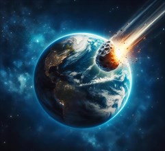 Cosmic catastrophe, environmental disaster caused by an asteroid hitting the earth, AI generated,