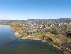 Aerial view of the village of Markelfingen near Radolfzell on Lake Constance, district of