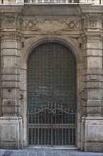Historic entrance portal from 1445 of a former palazzo, Genoa, Italy, Europe