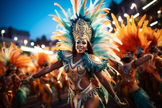 Captivating image capturing the essence of the Rio Carnival, showcasing a dancer adorned in an