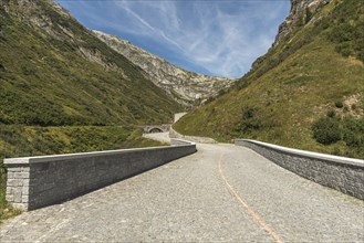 Gotthard Pass, old pass road Tremola with cobblestones, Airolo, Canton Ticino, Switzerland, Europe