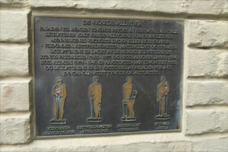 Information about the Four virtues statues outside law court building, city Bergen, Norway,