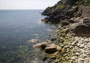 Rocky coastal scenery at Lamorna Cove, Cornwall, England, UK