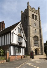 Guildhall building and Parish Church of Saint Peter and Saint Paul, Eye, Suffolk, England, UK