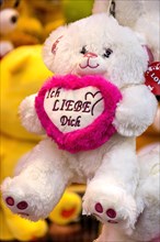 Teddy bear, plush toy with pink heart, I love you, prizes, raffle prizes, lucky draw, lottery