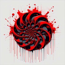 Dynamic abstract geometric design in red and black with a spherical motif, AI generated