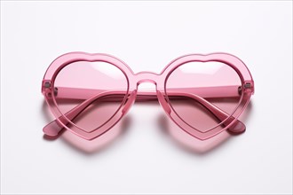 Pink heart shaped glasses on pink background. KI generiert, generiert AI generated