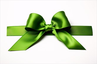 Green silk ribbon on white background. KI generiert, generiert AI generated