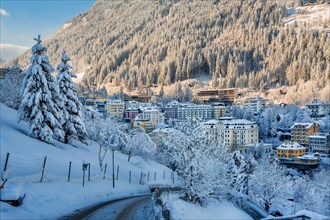 Snow-covered winter panorama of the village, Bad Gastein, Gastein Valley, Hohe Tauern National