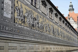 Procession of the Wettin princes as a wall frieze made of Meissen porcelain tiles, Dresden, Saxony,