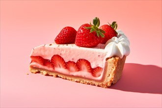 Strawberry cake on pink background. KI generiert, generiert AI generated
