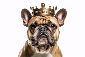 Portrait of French Bulldog dog with golden crown. KI generiert, generiert AI generated
