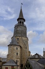 Tour de l'Horloge clock tower in the historic old town of Dinan, Brittany, France, Europe
