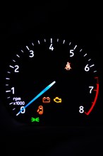 Speedometer of a car on black background, Concept of automobile speed