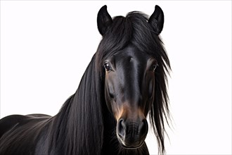 Portrait of Black Dales Pony on white background. KI generiert, generiert AI generated
