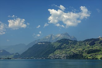 View over Lake Lucerne to Weggis, Canton of Lucerne, Switzerland, Lake Lucerne, Lucerne,