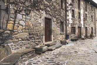 Streets in the medieval town of Rupit in Catalonia Spain