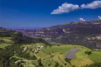 Lessinia Plateau, west side, view of Adige Valley and lake Garda, Italia Alps